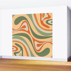 Groovy Retro Abstract New Groove Swirl Pattern in Mossy Sage Olive Green Apricot Orange Wall Mural Gallery Image 2