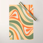 Groovy Retro Abstract New Groove Swirl Pattern in Mossy Sage Olive Green Apricot Orange Wrapping Paper Gallery Image 1