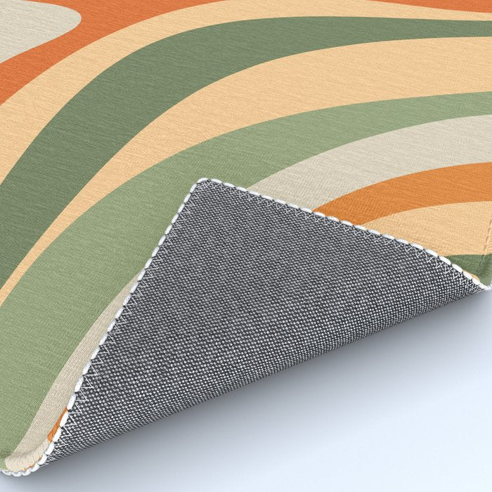 Groovy Retro Abstract New Groove Swirl Pattern in Mossy Sage Olive Green Apricot Orange Rug Gallery Image 4