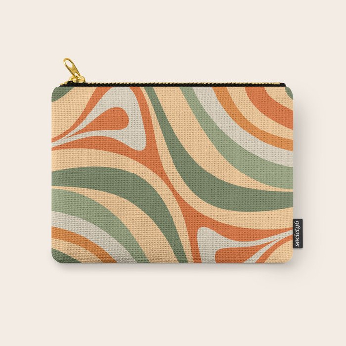 Groovy Retro Abstract New Groove Swirl Pattern in Mossy Sage Olive Green Apricot Orange Carry All Pouch Gallery Image 1