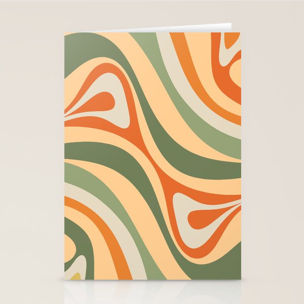 Groovy Retro Abstract New Groove Swirl Pattern in Mossy Sage Olive Green Apricot Orange Stationery Card Gallery Image 1