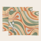 Groovy Retro Abstract New Groove Swirl Pattern in Mossy Sage Olive Green Apricot Orange Placemat Gallery Image 1