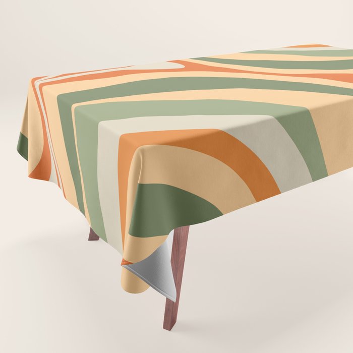 Groovy Retro Abstract New Groove Swirl Pattern in Mossy Sage Olive Green Apricot Orange Tablecloth Gallery Image 1