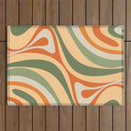 Groovy Retro Abstract New Groove Swirl Pattern in Mossy Sage Olive Green Apricot Orange Outdoor Rug Gallery Image 1
