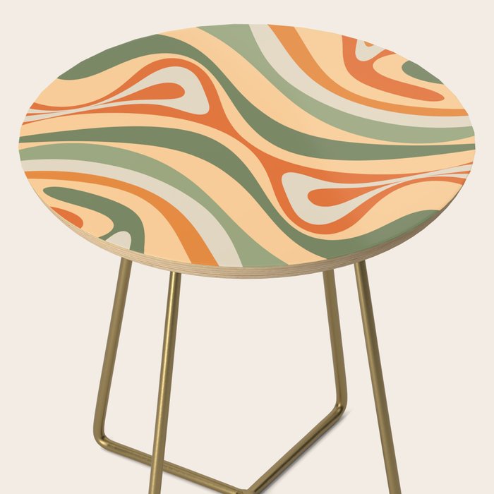 Groovy Retro Abstract New Groove Swirl Pattern in Mossy Sage Olive Green Apricot Orange Side Table Gallery Image 2