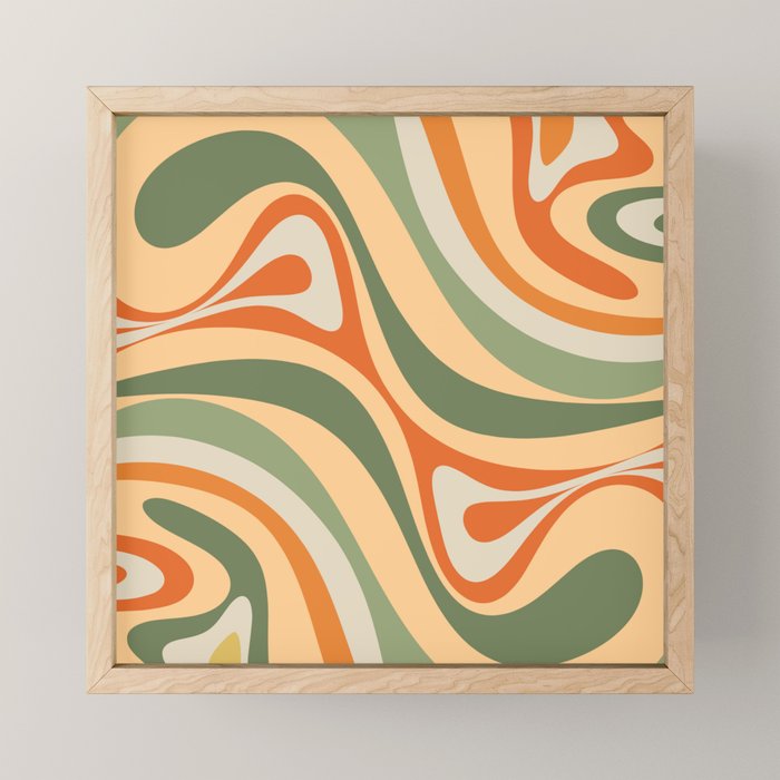 Groovy Retro Abstract New Groove Swirl Pattern in Mossy Sage Olive Green Apricot Orange Mini Art Print Gallery Image 1