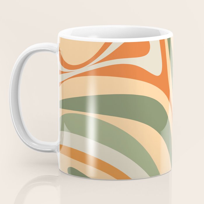 Groovy Retro Abstract New Groove Swirl Pattern in Mossy Sage Olive Green Apricot Orange Coffee Mug Gallery Image 3