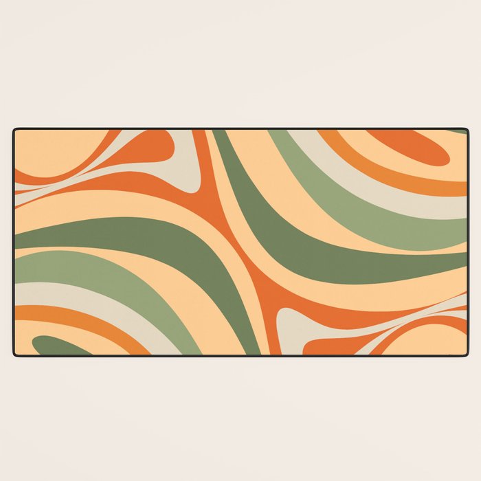 Groovy Retro Abstract New Groove Swirl Pattern in Mossy Sage Olive Green Apricot Orange Desk Mat Gallery Image 3