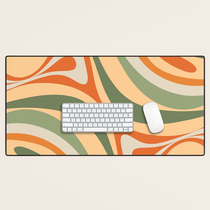 Groovy Retro Abstract New Groove Swirl Pattern in Mossy Sage Olive Green Apricot Orange Desk Mat Gallery Image 1