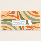 Groovy Retro Abstract New Groove Swirl Pattern in Mossy Sage Olive Green Apricot Orange Desk Mat Gallery Image 1