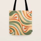 Groovy Retro Abstract New Groove Swirl Pattern in Mossy Sage Olive Green Apricot Orange Tote Bag Gallery Image 1