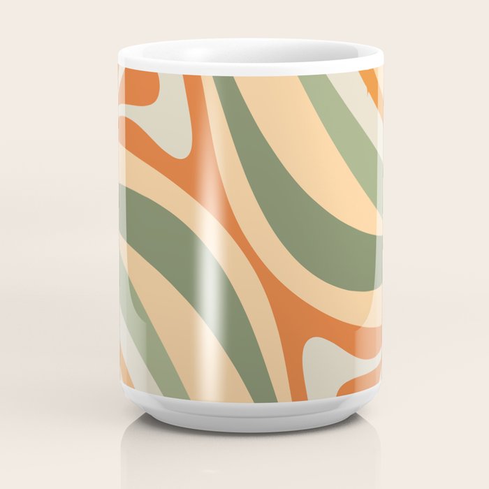 Groovy Retro Abstract New Groove Swirl Pattern in Mossy Sage Olive Green Apricot Orange Coffee Mug Gallery Image 4