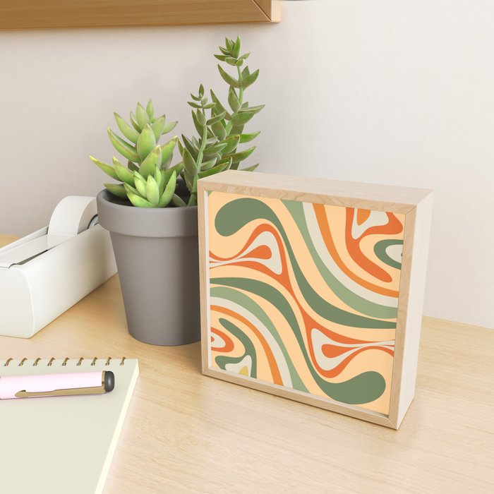 Groovy Retro Abstract New Groove Swirl Pattern in Mossy Sage Olive Green Apricot Orange Mini Art Print Gallery Image 2