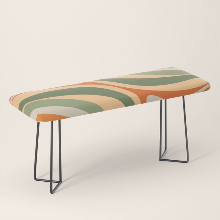 Groovy Retro Abstract New Groove Swirl Pattern in Mossy Sage Olive Green Apricot Orange Bench Gallery Image 1