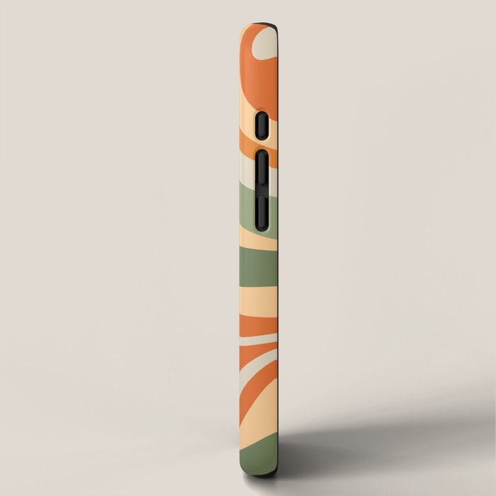 Groovy Retro Abstract New Groove Swirl Pattern in Mossy Sage Olive Green Apricot Orange iPhone Case Gallery Image 2