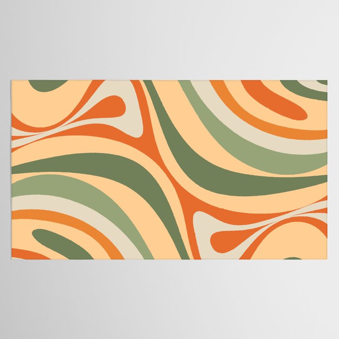 Groovy Retro Abstract New Groove Swirl Pattern in Mossy Sage Olive Green Apricot Orange Tablecloth Gallery Image 2