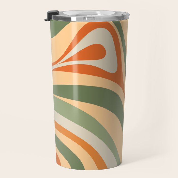 Groovy Retro Abstract New Groove Swirl Pattern in Mossy Sage Olive Green Apricot Orange Travel Mug Gallery Image 3