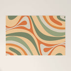 Groovy Retro Abstract New Groove Swirl Pattern in Mossy Sage Olive Green Apricot Orange Welcome Mat Gallery Image 1