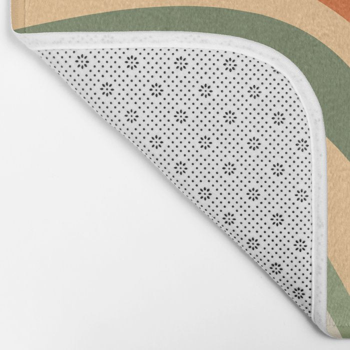 Groovy Retro Abstract New Groove Swirl Pattern in Mossy Sage Olive Green Apricot Orange Bath Mat Gallery Image 2