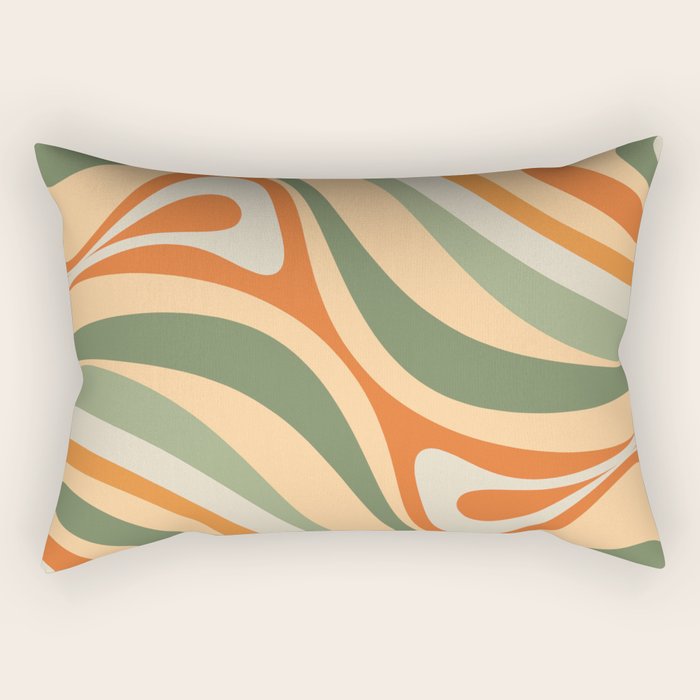 Groovy Retro Abstract New Groove Swirl Pattern in Mossy Sage Olive Green Apricot Orange Rectangular Pillow Gallery Image 2