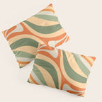 Groovy Retro Abstract New Groove Swirl Pattern in Mossy Sage Olive Green Apricot Orange Pillow Sham Gallery Image 3