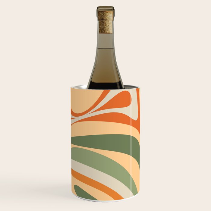 Groovy Retro Abstract New Groove Swirl Pattern in Mossy Sage Olive Green Apricot Orange Wine Chiller Gallery Image 2