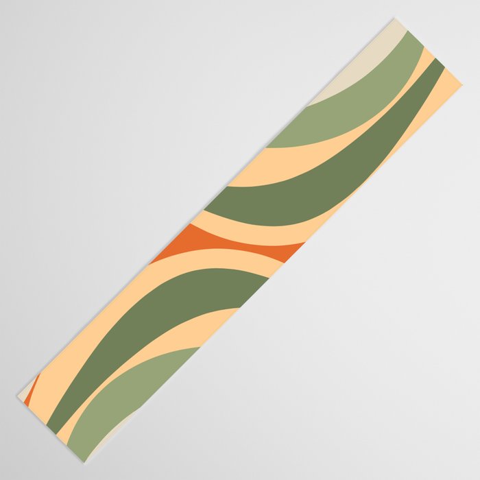 Groovy Retro Abstract New Groove Swirl Pattern in Mossy Sage Olive Green Apricot Orange Table Runner Gallery Image 3