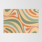 Groovy Retro Abstract New Groove Swirl Pattern in Mossy Sage Olive Green Apricot Orange Rug Gallery Image 2