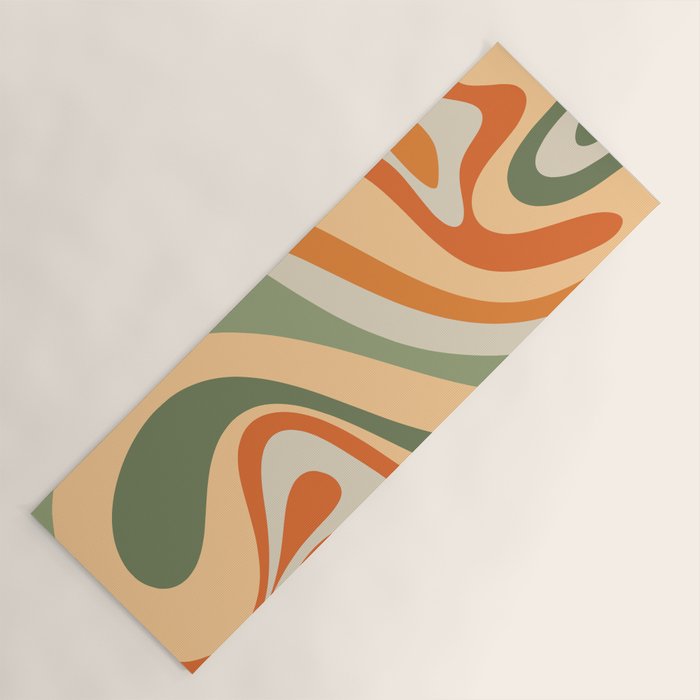 Groovy Retro Abstract New Groove Swirl Pattern in Mossy Sage Olive Green Apricot Orange Yoga Mat Gallery Image 1