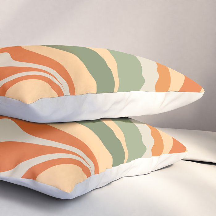 Groovy Retro Abstract New Groove Swirl Pattern in Mossy Sage Olive Green Apricot Orange Pillow Sham Gallery Image 3