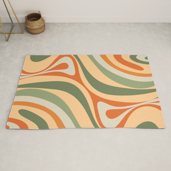 洋楽 Erik Rug - Initial Grooves Groovy Retro Abstract New Groove Swirl Pattern in Mossy Sage Olive