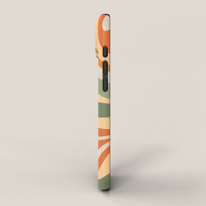 Groovy Retro Abstract New Groove Swirl Pattern in Mossy Sage Olive Green Apricot Orange iPhone Case Gallery Image 2
