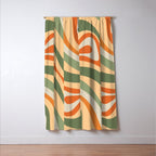 Groovy Retro Abstract New Groove Swirl Pattern in Mossy Sage Olive Green Apricot Orange Window Curtain Gallery Image 3