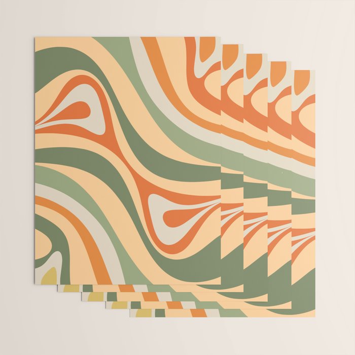 Groovy Retro Abstract New Groove Swirl Pattern in Mossy Sage Olive Green Apricot Orange Wrapping Paper Gallery Image 3