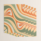 Groovy Retro Abstract New Groove Swirl Pattern in Mossy Sage Olive Green Apricot Orange Wrapping Paper Gallery Image 3