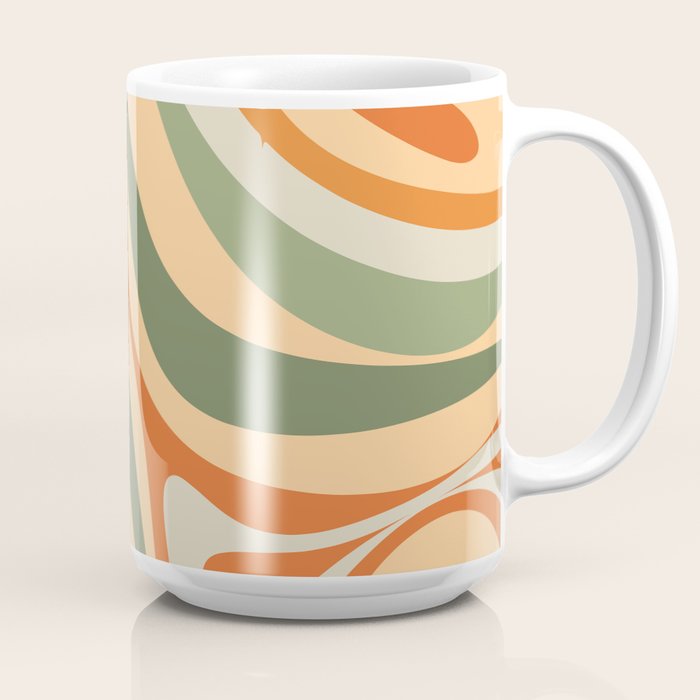 Groovy Retro Abstract New Groove Swirl Pattern in Mossy Sage Olive Green Apricot Orange Coffee Mug Gallery Image 2