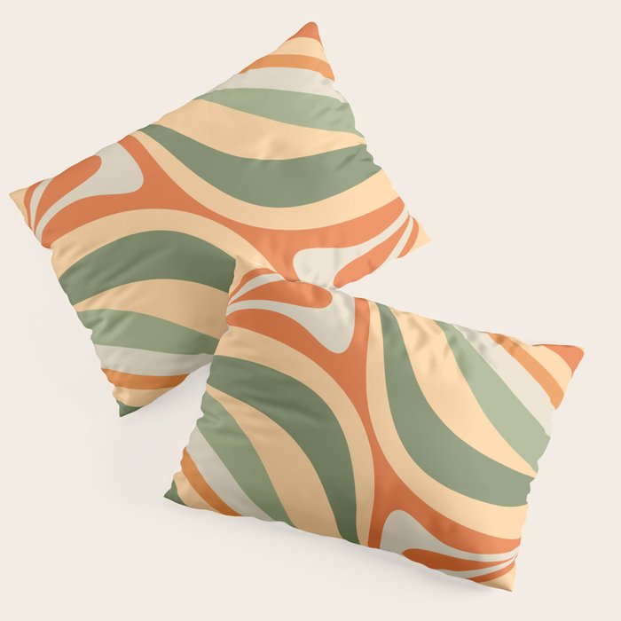 Groovy Retro Abstract New Groove Swirl Pattern in Mossy Sage Olive Green Apricot Orange Pillow Sham Gallery Image 1