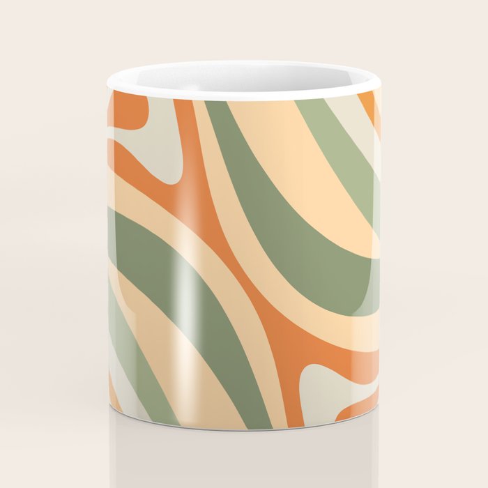Groovy Retro Abstract New Groove Swirl Pattern in Mossy Sage Olive Green Apricot Orange Coffee Mug Gallery Image 4