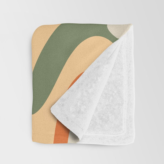 Groovy Retro Abstract New Groove Swirl Pattern in Mossy Sage Olive Green Apricot Orange Throw Blanket Gallery Image 3
