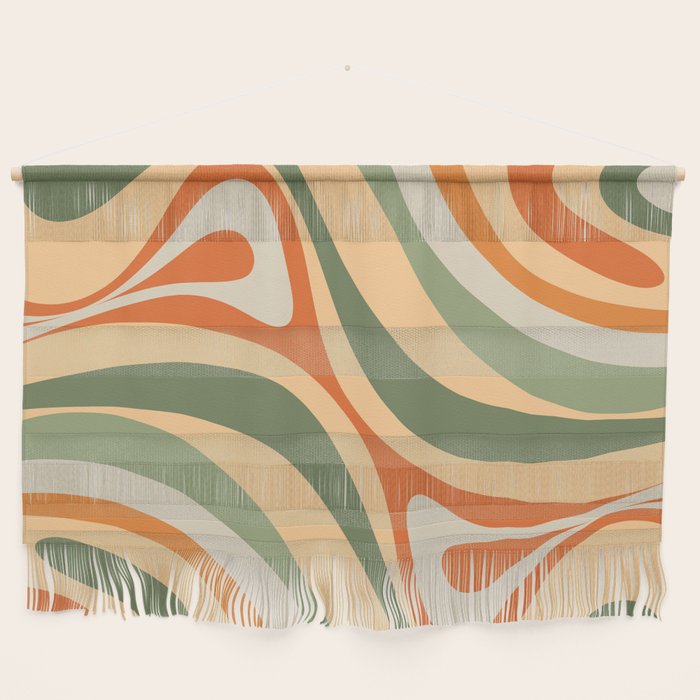 Groovy Retro Abstract New Groove Swirl Pattern in Mossy Sage Olive Green Apricot Orange Wall Hanging Gallery Image 1