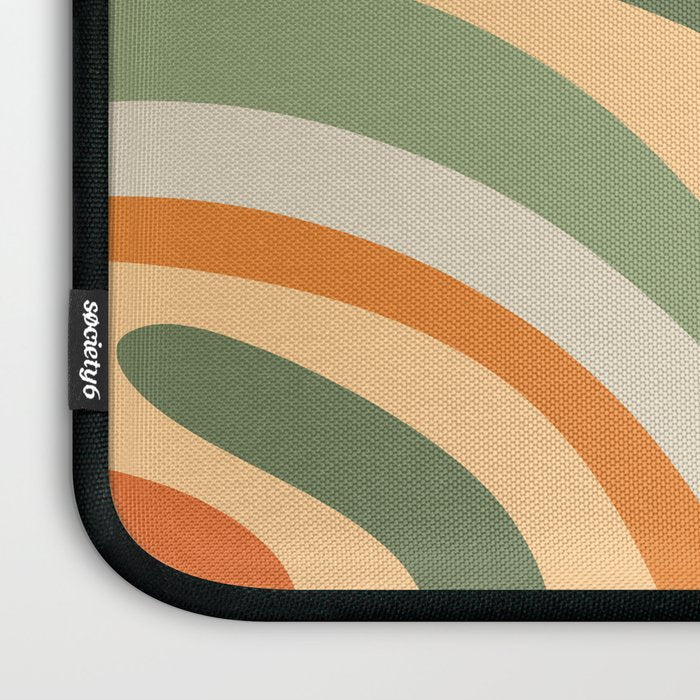 Groovy Retro Abstract New Groove Swirl Pattern in Mossy Sage Olive Green Apricot Orange Laptop Sleeve Gallery Image 3