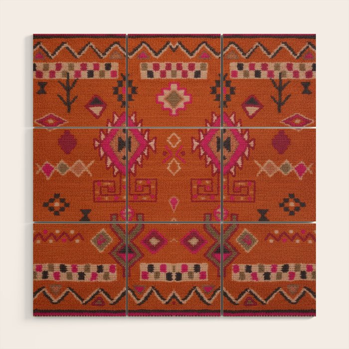 Moroccan Berber Geometric Pattern In Warm Earth Tones Wood Wall Art Gallery Image 1