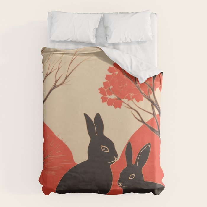Bunny Pair Rose Colored Forest Duvet Cover Gallery Image 6