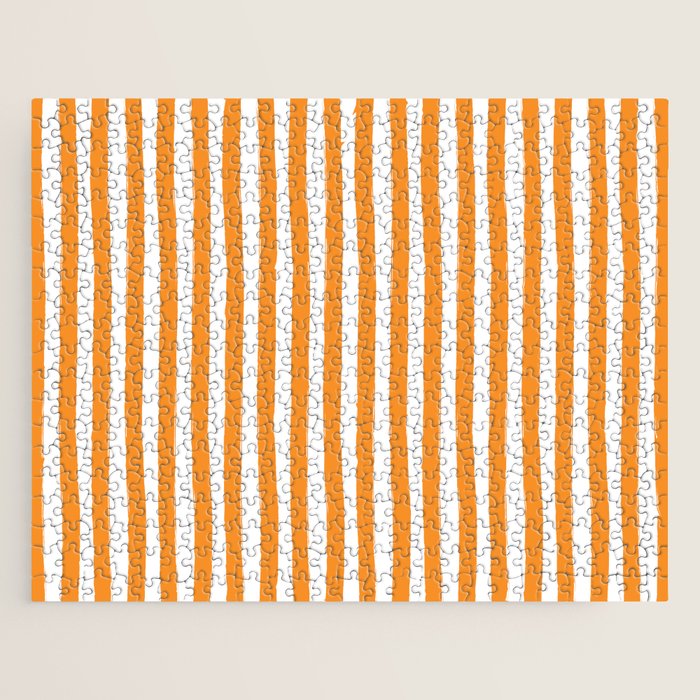 Orange and White Cabana Stripes Palm Beach Preppy Jigsaw Puzzle Gallery Image 1