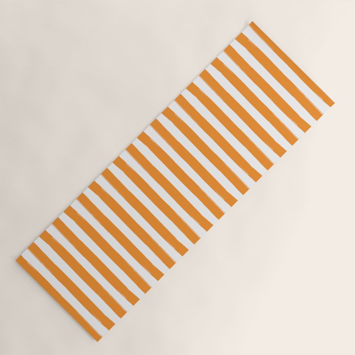 Orange and White Cabana Stripes Palm Beach Preppy Yoga Mat Gallery Image 1