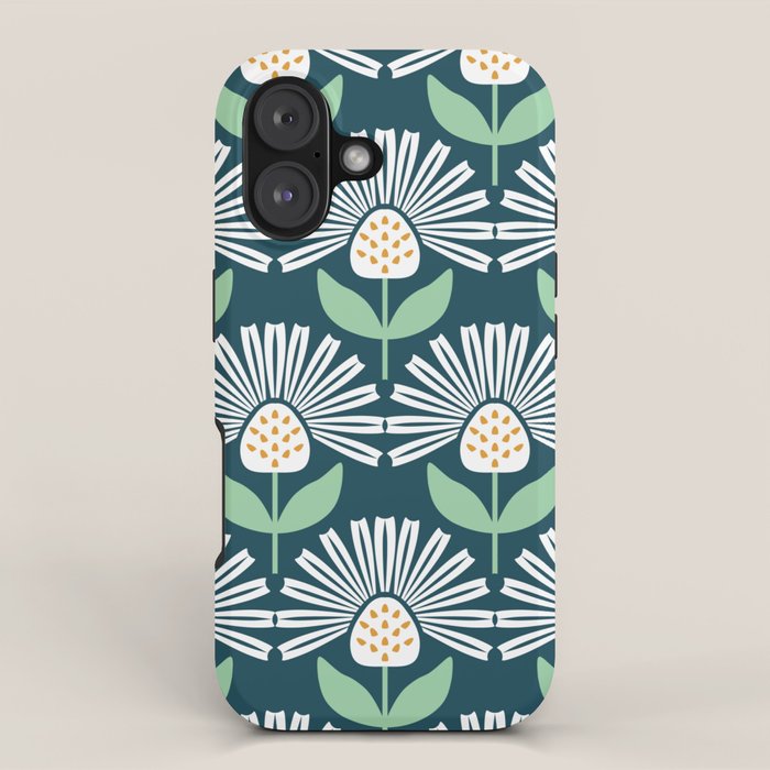 Modern mid century retro flower blue iPhone Case Gallery Image 1