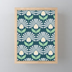 Modern mid century retro flower blue Mini Art Print Gallery Image 1