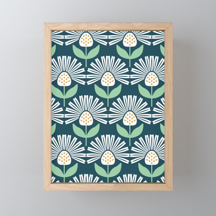 Modern mid century retro flower blue Mini Art Print Gallery Image 1