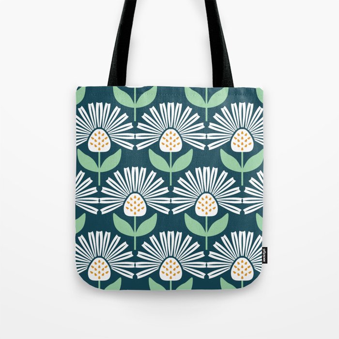 Modern mid century retro flower blue Tote Bag Gallery Image 1