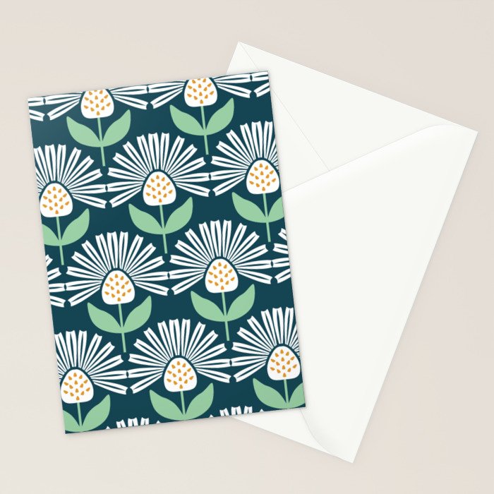 Modern mid century retro flower blue Stationery Card Gallery Image 2